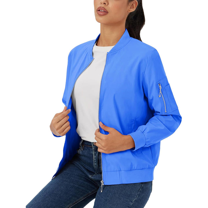 Women's Lightweight Bomber Jacket | 5 - Pocket Zip - Up Windbreaker - MAGCOMSEN