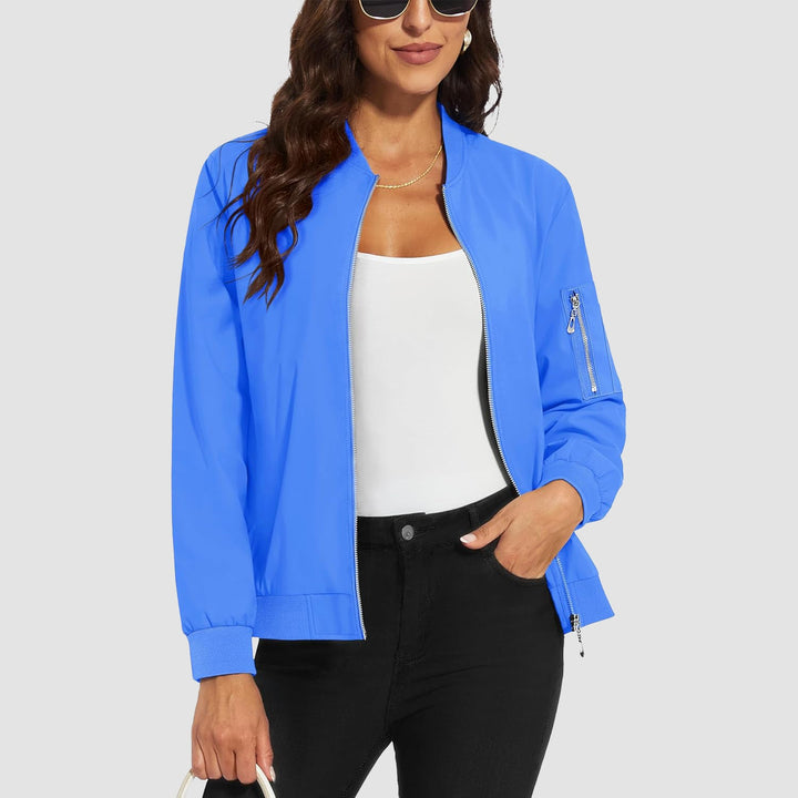 Women's Lightweight Bomber Jacket | 5 - Pocket Zip - Up Windbreaker - MAGCOMSEN