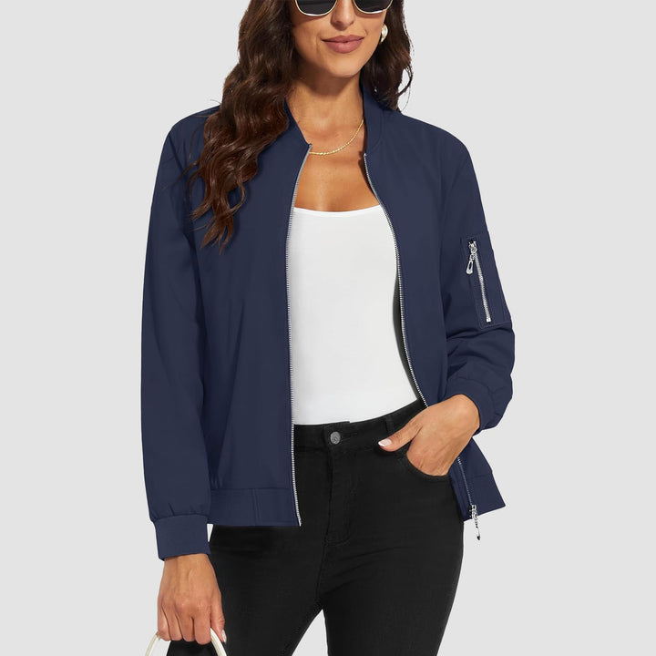 Women's Lightweight Bomber Jacket | 5 - Pocket Zip - Up Windbreaker - MAGCOMSEN