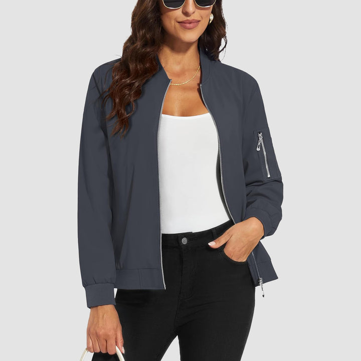 Women's Lightweight Bomber Jacket | 5 - Pocket Zip - Up Windbreaker - MAGCOMSEN