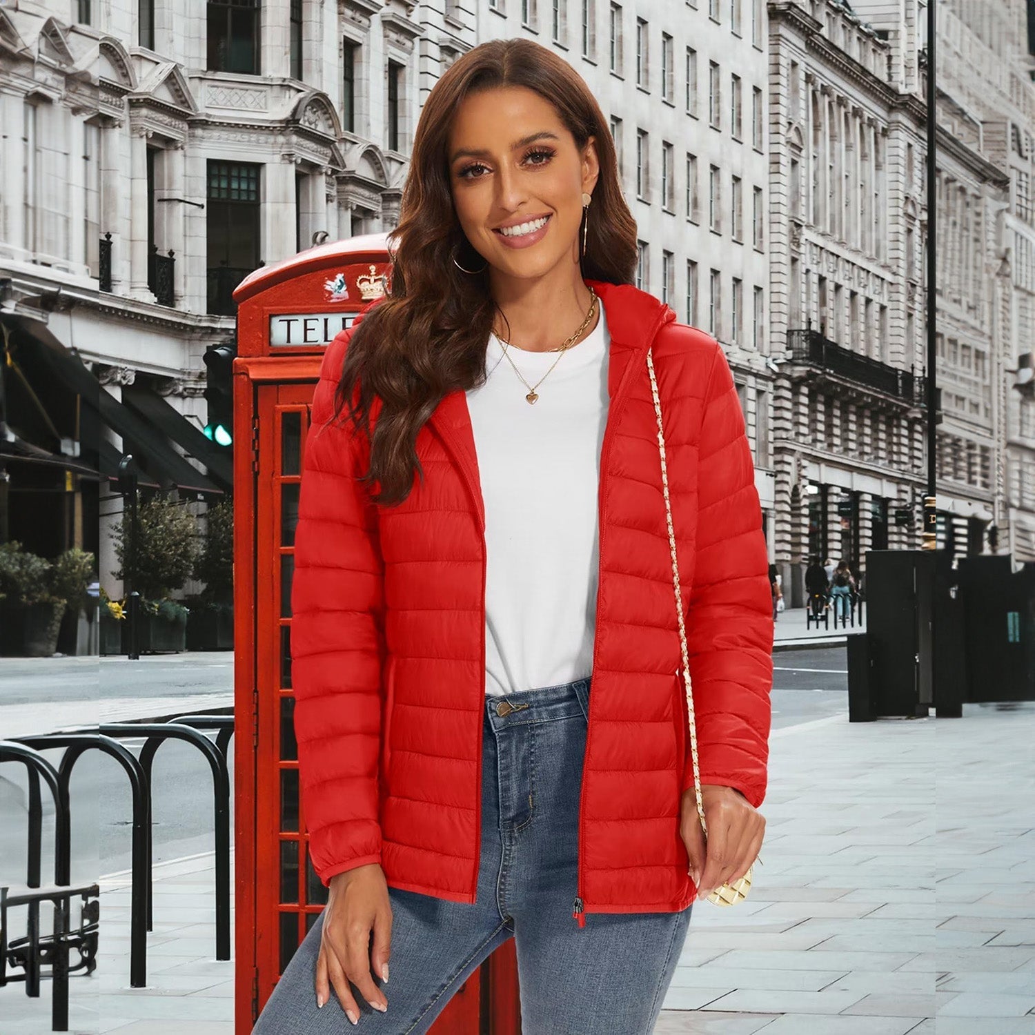 Red lightweight puffer jacket online