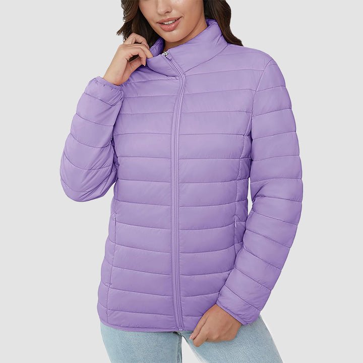 Women's Lightweight Puffer Jacket Stand Collar Full Zip Quilted Lined Winter Coat - MAGCOMSEN