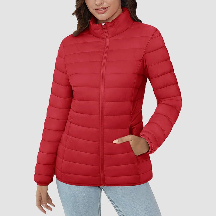 Women's Lightweight Puffer Jacket Stand Collar Full Zip Quilted Lined Winter Coat - MAGCOMSEN