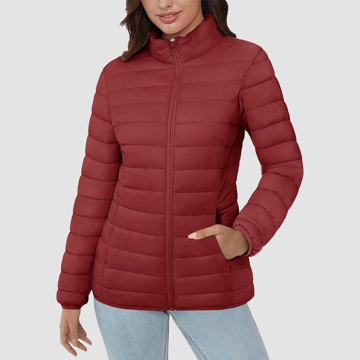 Women's Lightweight Puffer Jacket Stand Collar Full Zip Quilted Lined Winter Coat - MAGCOMSEN