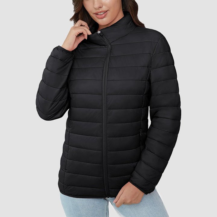 Women's Lightweight Puffer Jacket Stand Collar Full Zip Quilted Lined Winter Coat - MAGCOMSEN