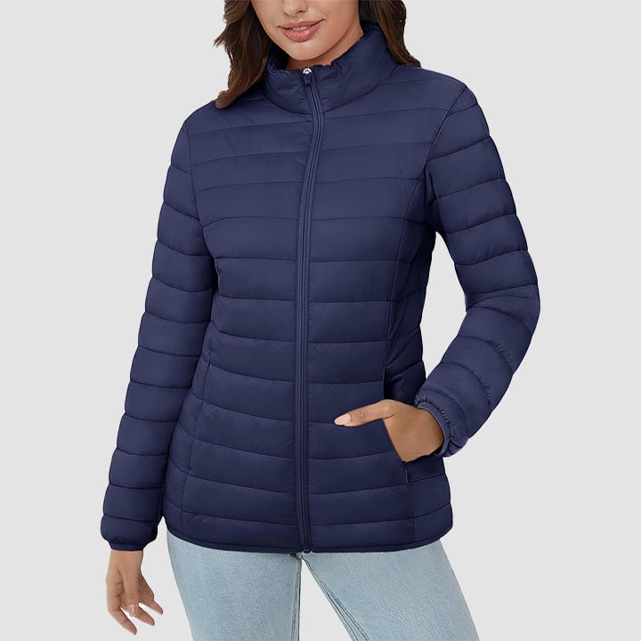 Women's Lightweight Puffer Jacket Stand Collar Full Zip Quilted Lined Winter Coat - MAGCOMSEN