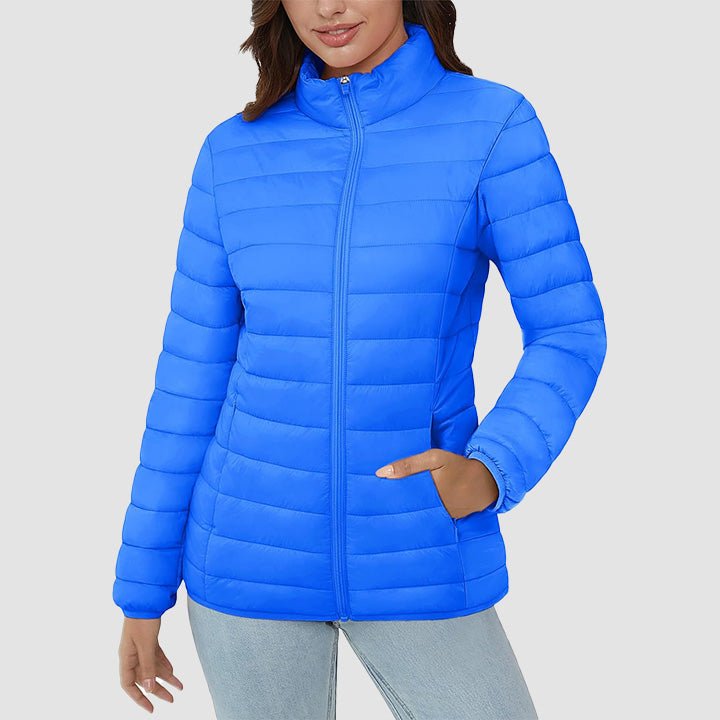 Women's Lightweight Puffer Jacket Stand Collar Full Zip Quilted Lined Winter Coat - MAGCOMSEN