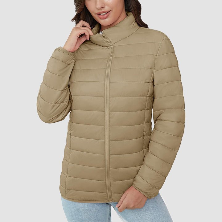 Women's Lightweight Puffer Jacket Stand Collar Full Zip Quilted Lined Winter Coat - MAGCOMSEN