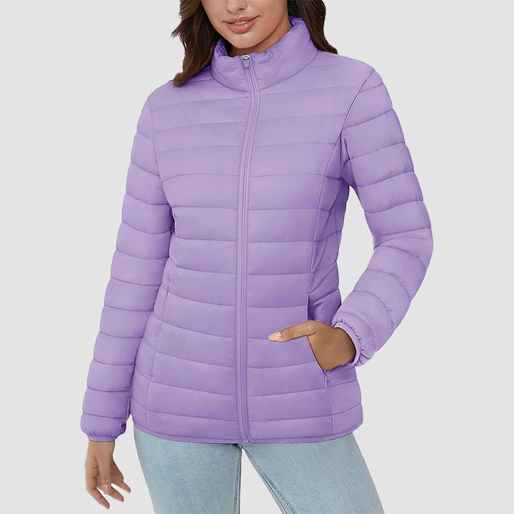 Women's Lightweight Puffer Jacket Stand Collar Full Zip Quilted Lined Winter Coat - MAGCOMSEN