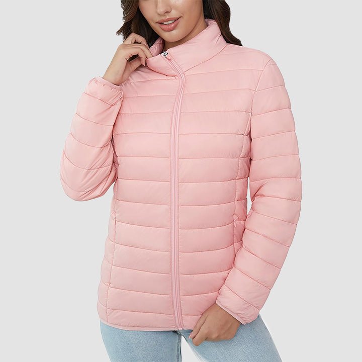 Women's Lightweight Puffer Jacket Stand Collar Full Zip Quilted Lined Winter Coat - MAGCOMSEN