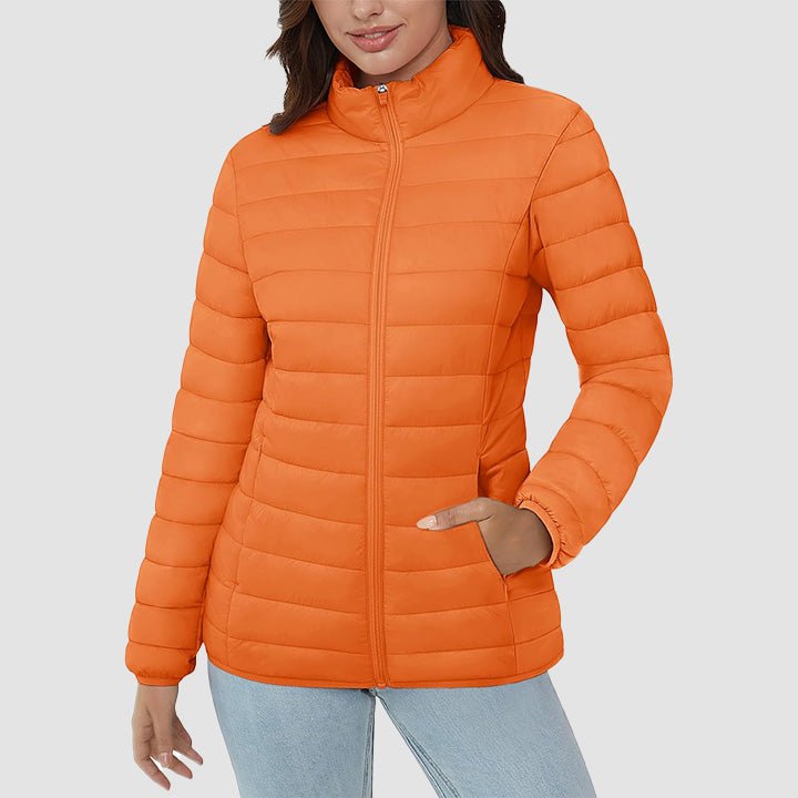 Women's Lightweight Puffer Jacket Stand Collar Full Zip Quilted Lined Winter Coat - MAGCOMSEN