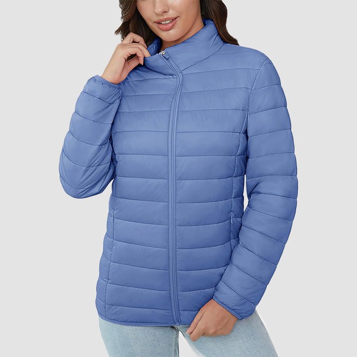 Women's Lightweight Puffer Jacket Stand Collar Full Zip Quilted Lined Winter Coat - MAGCOMSEN