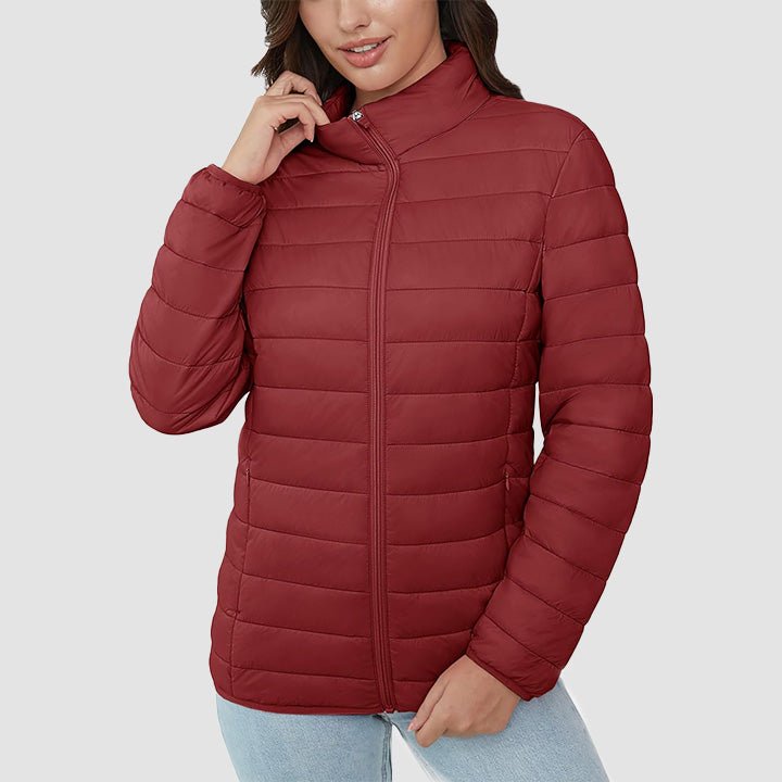 Women's Lightweight Puffer Jacket Stand Collar Full Zip Quilted Lined Winter Coat - MAGCOMSEN