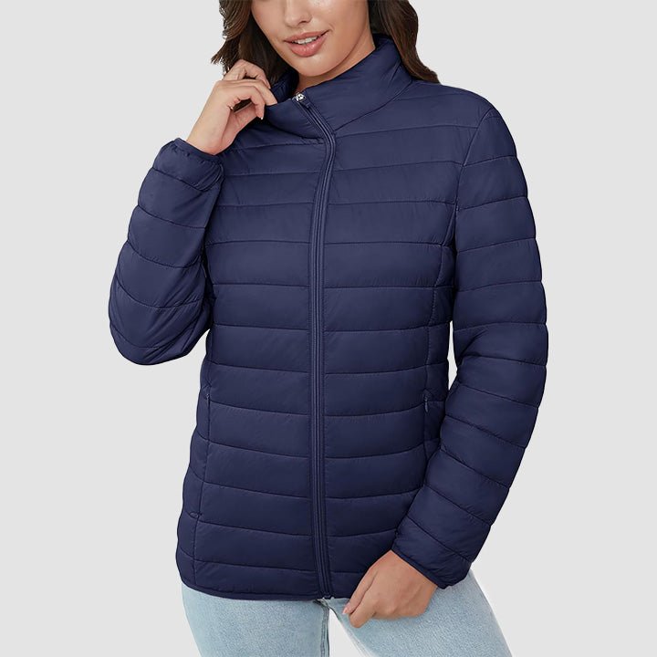 Women's Lightweight Puffer Jacket Stand Collar Full Zip Quilted Lined Winter Coat - MAGCOMSEN