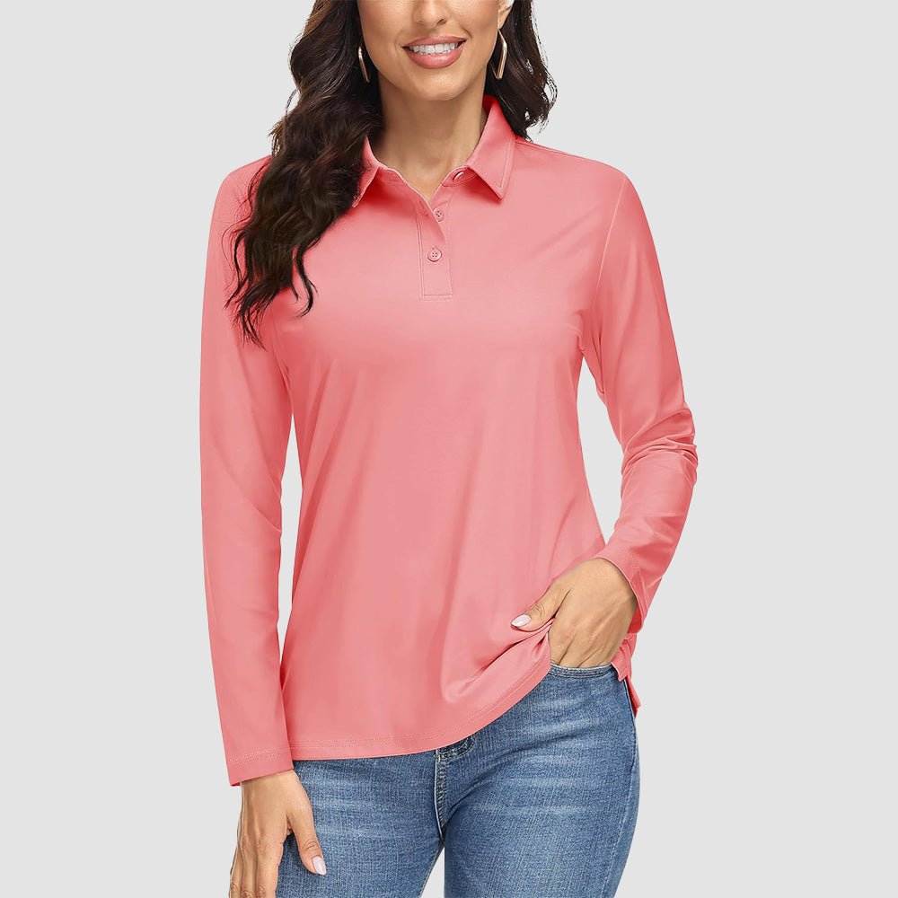 Women's Long Sleeve Golf Lands End Sun Protection Shirts UPF 50+ Polo Moisture Wicking Casual Lands End Sun Protection Shirts for Sports - MAGCOMSEN