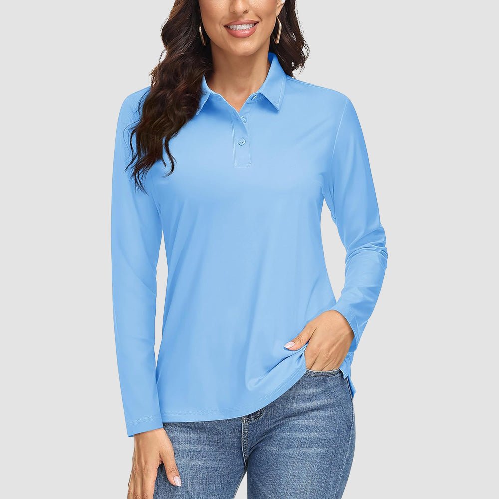 Women's Long Sleeve Golf Lands End Sun Protection Shirts UPF 50+ Polo Moisture Wicking Casual Lands End Sun Protection Shirts for Sports - MAGCOMSEN