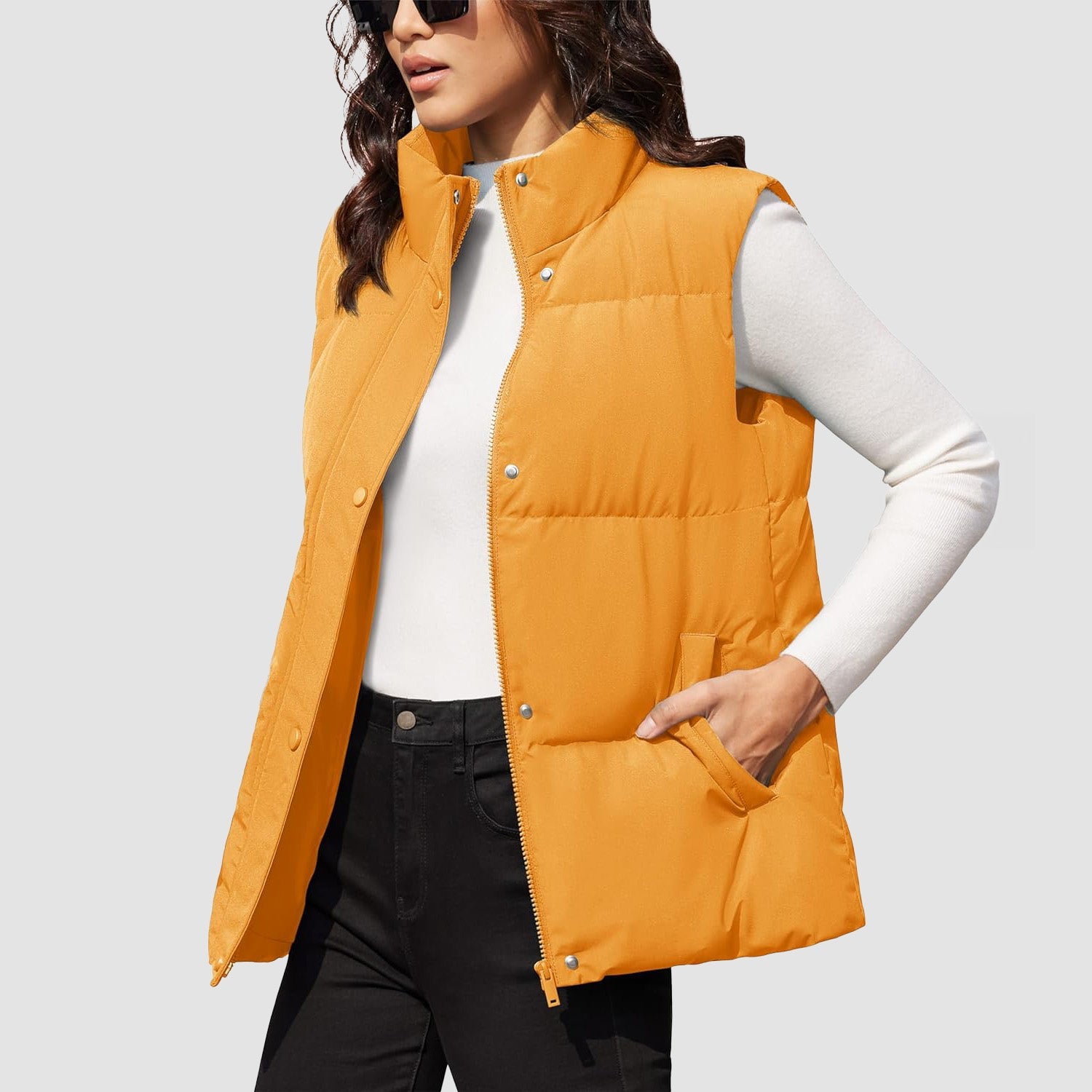 Women's Puffer Down Vest Oversized Zip Up Outerwear Lightweight Winter Padded Gilet Jacket with Pockets - MAGCOMSEN