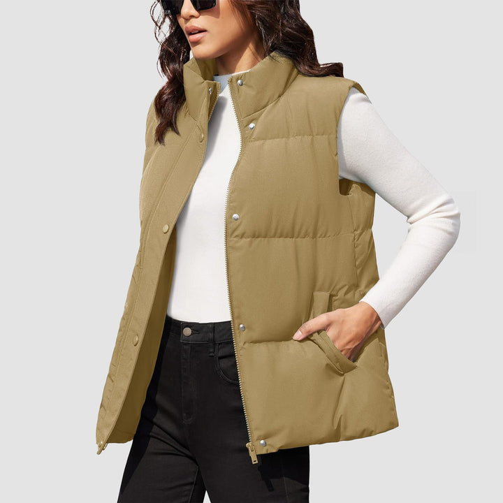 Women's Puffer Down Vest Oversized Zip Up Outerwear Lightweight Winter Padded Gilet Jacket with Pockets - MAGCOMSEN