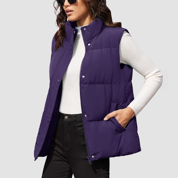 Women's Puffer Down Vest Oversized Zip Up Outerwear Lightweight Winter Padded Gilet Jacket with Pockets - MAGCOMSEN