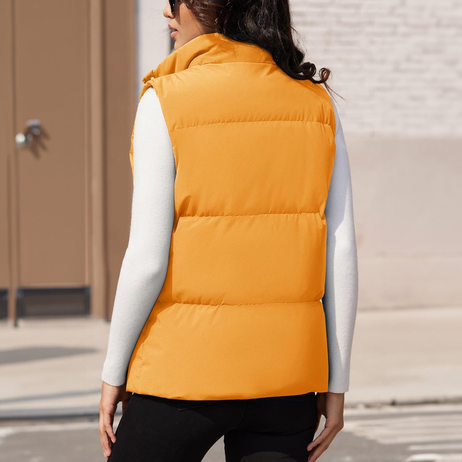 Women's Puffer Down Vest Oversized Zip Up Outerwear Lightweight Winter Padded Gilet Jacket with Pockets - MAGCOMSEN