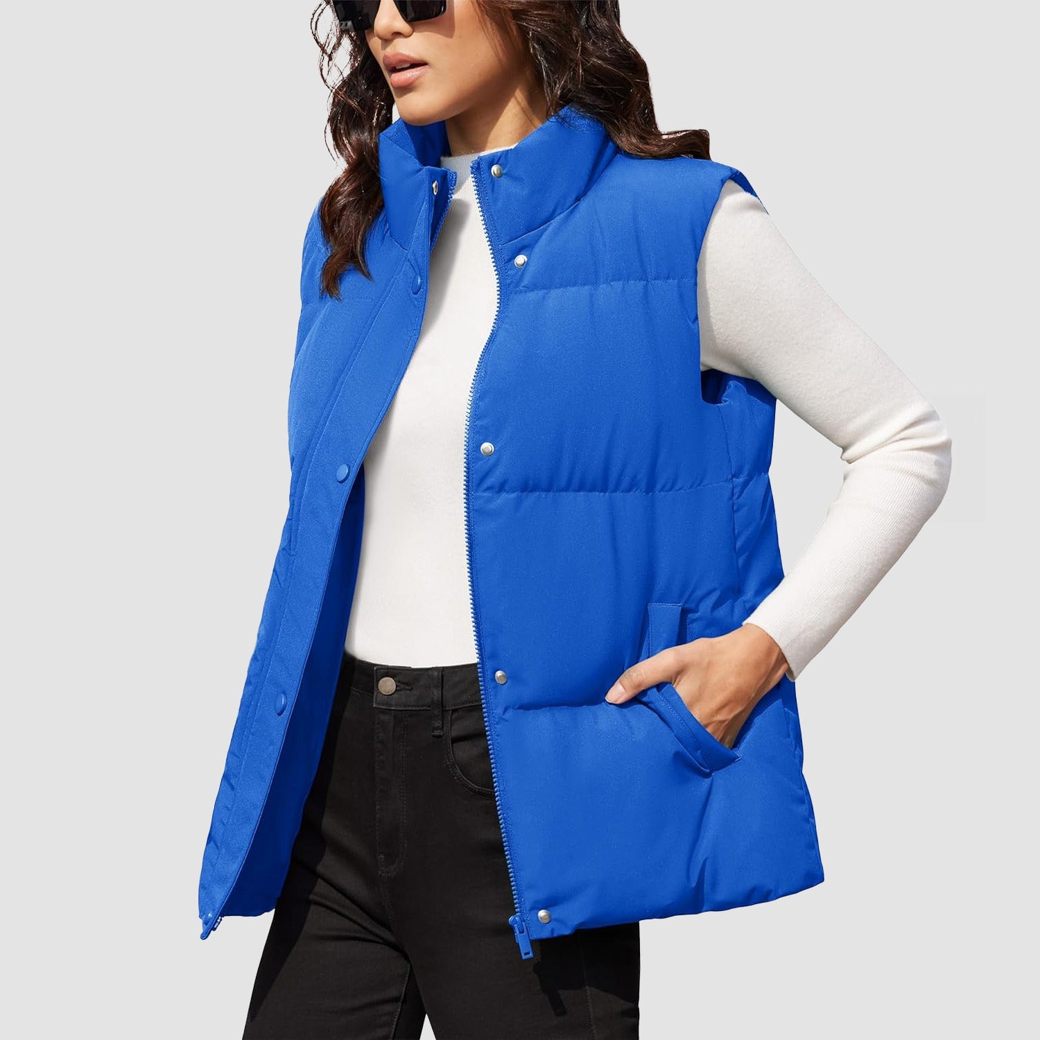 Women's Puffer Down Vest Oversized Zip Up Outerwear Lightweight Winter Padded Gilet Jacket with Pockets - MAGCOMSEN