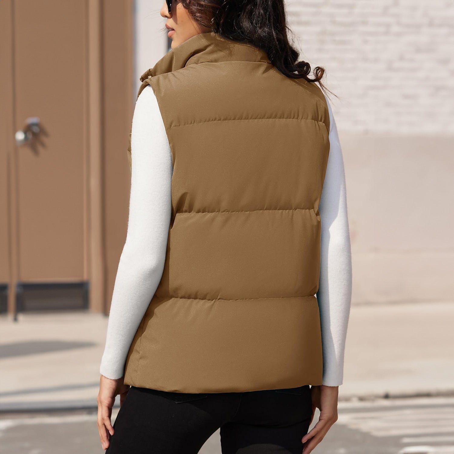 Women's Puffer Down Vest Oversized Zip Up Outerwear Lightweight Winter Padded Gilet Jacket with Pockets - MAGCOMSEN