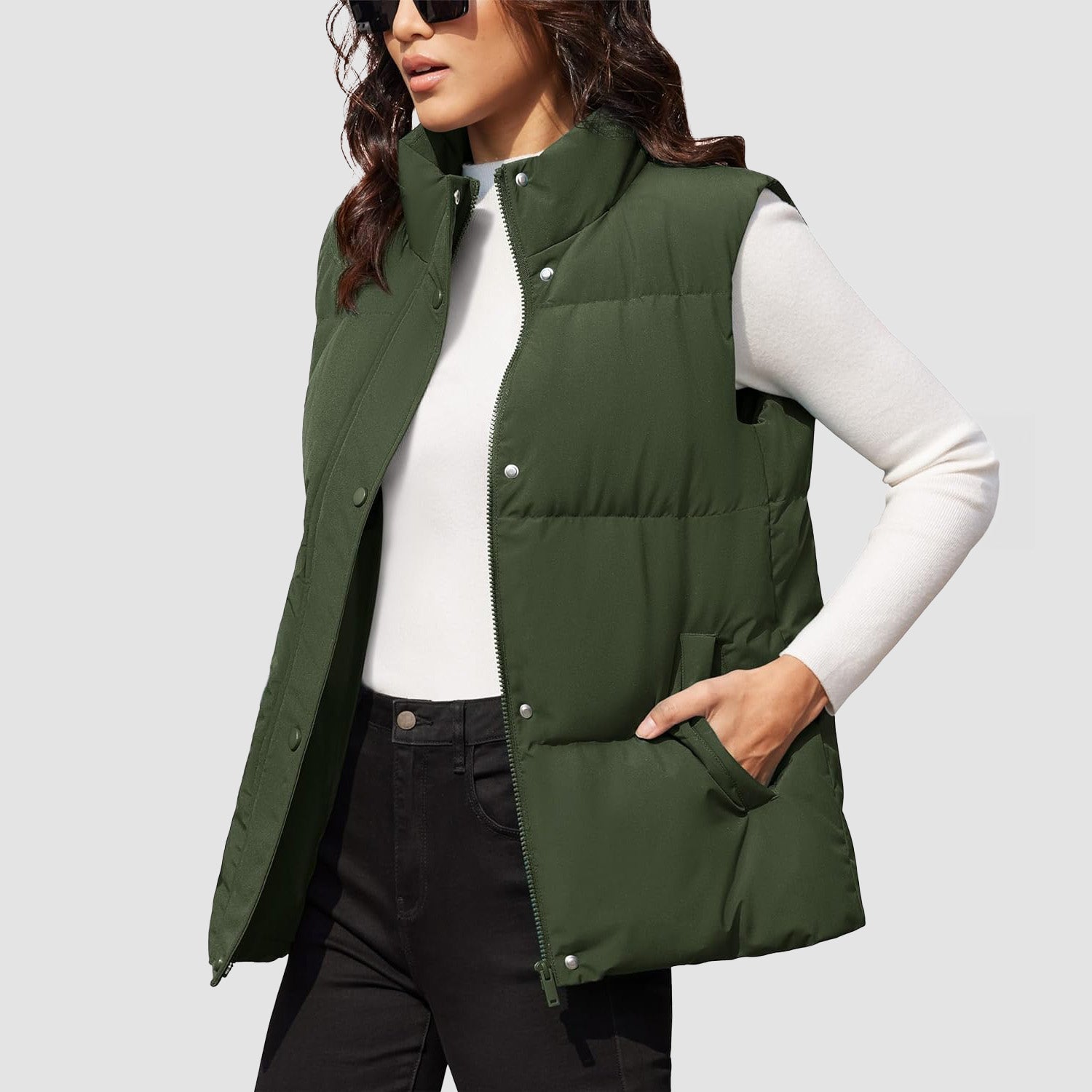 Women's Puffer Down Vest Oversized Zip Up Outerwear Lightweight Winter Padded Gilet Jacket with Pockets - MAGCOMSEN