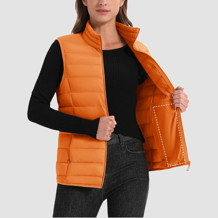 Women's Puffer Vest Lightweight Stand Collar Zip 4 Pockets Puffy Vests Sleeveless Quilted Padded Outerwear - MAGCOMSEN