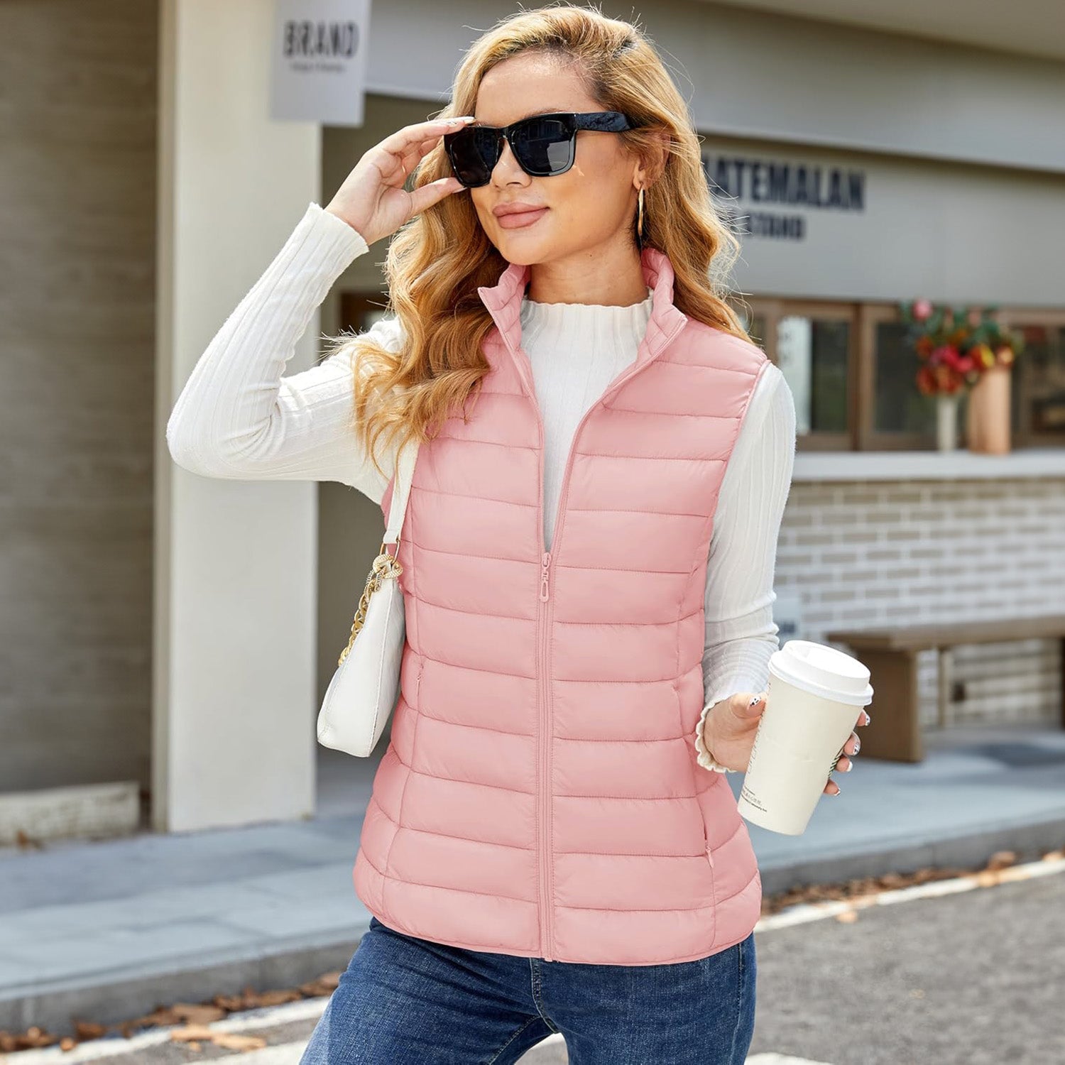 Pink Fuinloth Women's Padded Vest Fuinloth Women's Fashion
