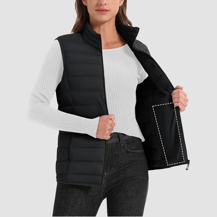 Women's Puffer Vest Lightweight Stand Collar Zip 4 Pockets Puffy Vests Sleeveless Quilted Padded Outerwear - MAGCOMSEN