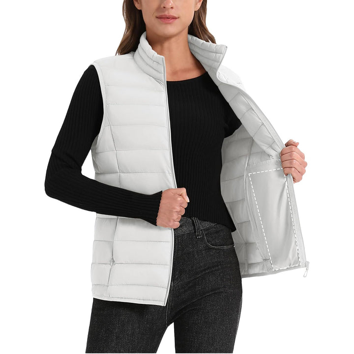 Women's Puffer Vest Lightweight Stand Collar Zip 4 Pockets Puffy Vests Sleeveless Quilted Padded Outerwear - MAGCOMSEN