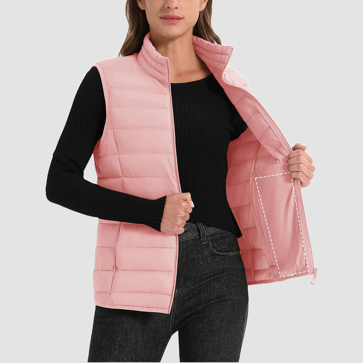 Women's Puffer Vest Lightweight Stand Collar Zip 4 Pockets Puffy Vests Sleeveless Quilted Padded Outerwear - MAGCOMSEN