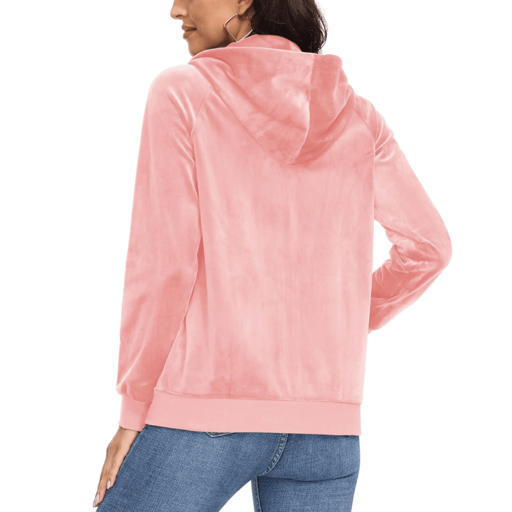 Women's Velour Fleece Hoodie Jacket Slim Fit Outwear