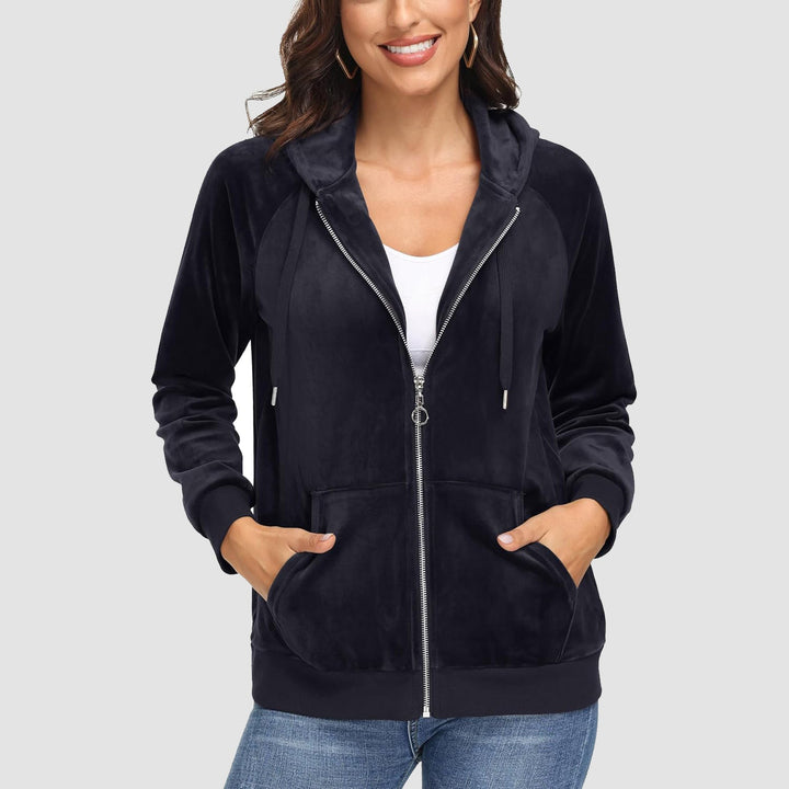 Women's Velour Fleece Hoodie Jacket Slim Fit Outwear - MAGCOMSEN