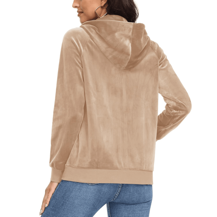 Women's Velour Fleece Hoodie Jacket Slim Fit Outwear