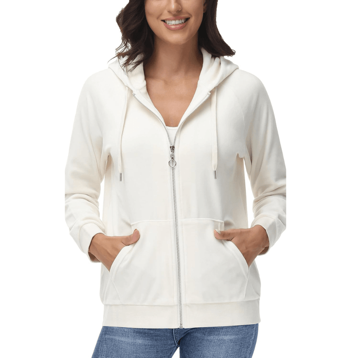 Women's Velour Fleece Hoodie Jacket Slim Fit Outwear