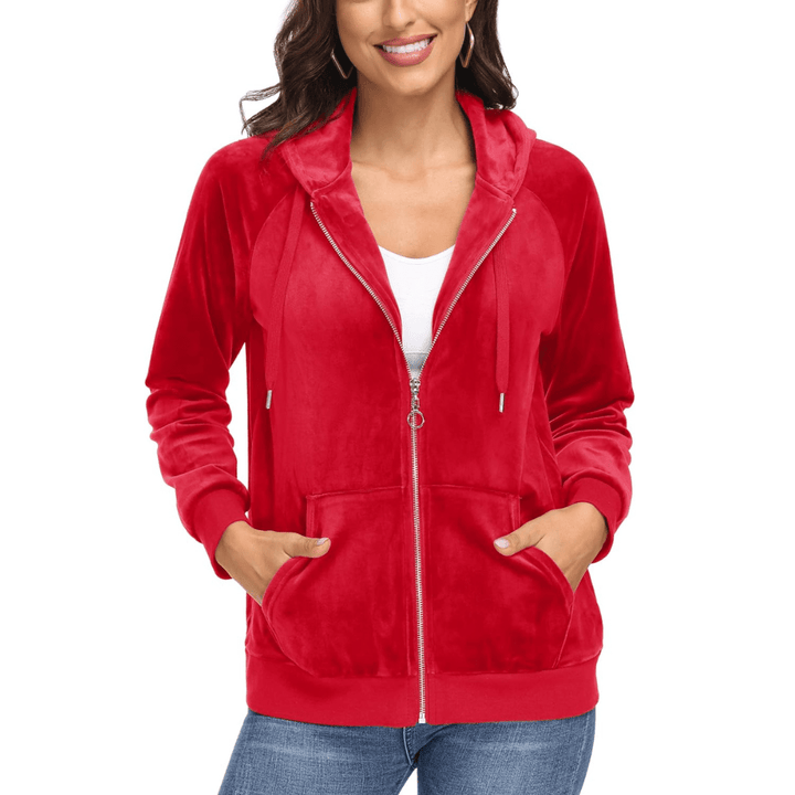 Women's Velour Fleece Hoodie Jacket Slim Fit Outwear