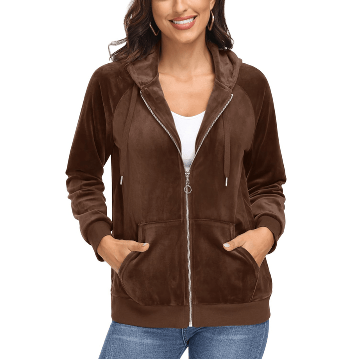 Women's Velour Fleece Hoodie Jacket Slim Fit Outwear