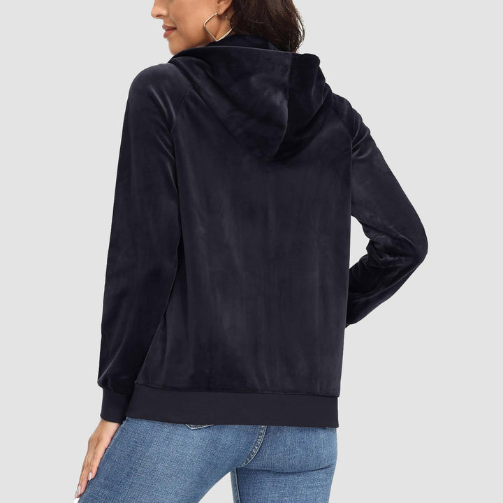 Women's Velour Fleece Hoodie Jacket Slim Fit Outwear - MAGCOMSEN