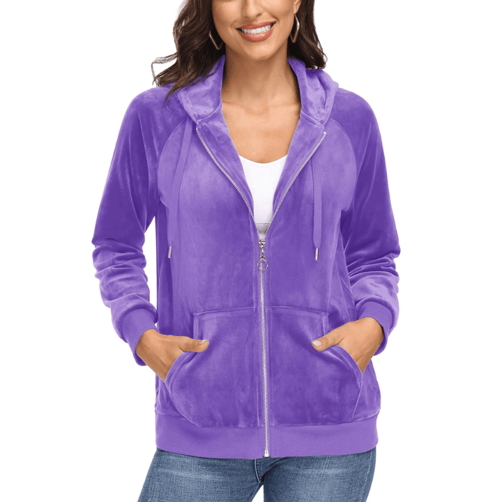 Women's Velour Fleece Hoodie Jacket Slim Fit Outwear