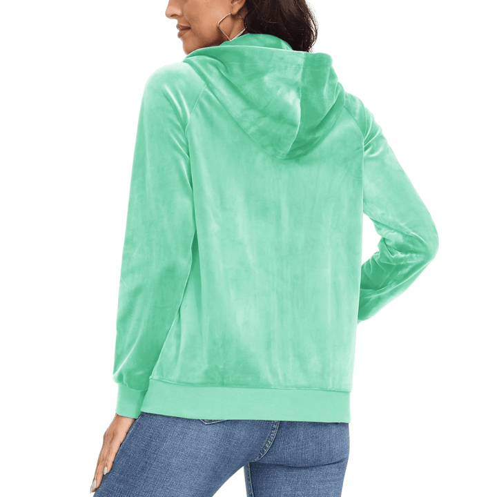 Women's Velour Fleece Hoodie Jacket Slim Fit Outwear