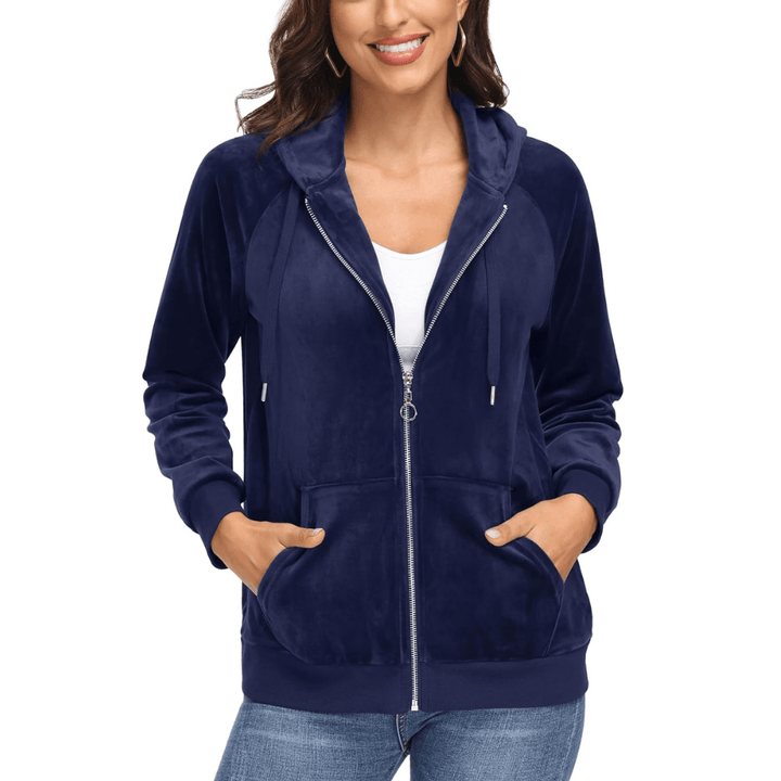 Women's Velour Fleece Hoodie Jacket Slim Fit Outwear