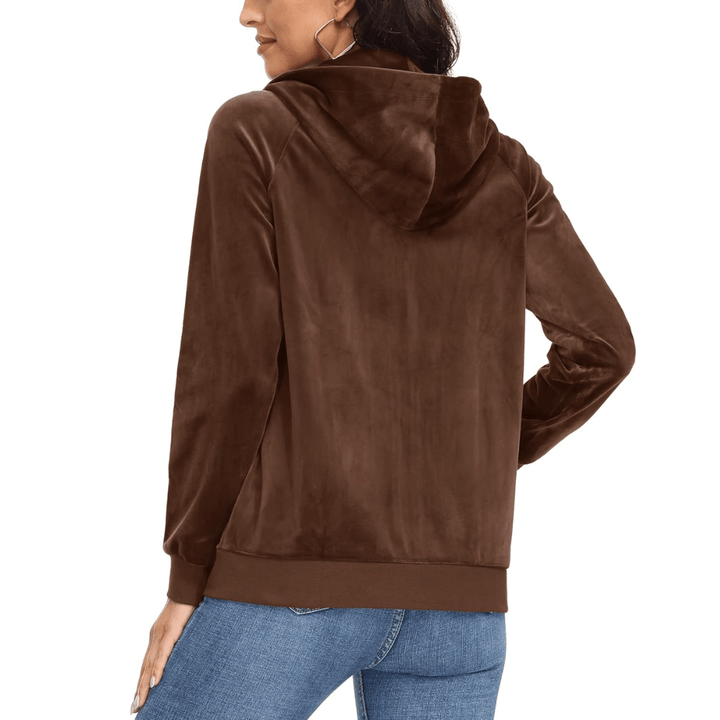 Women's Velour Fleece Hoodie Jacket Slim Fit Outwear