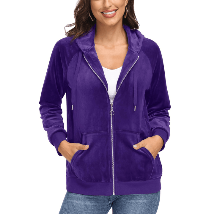 Women's Velour Fleece Hoodie Jacket Slim Fit Outwear