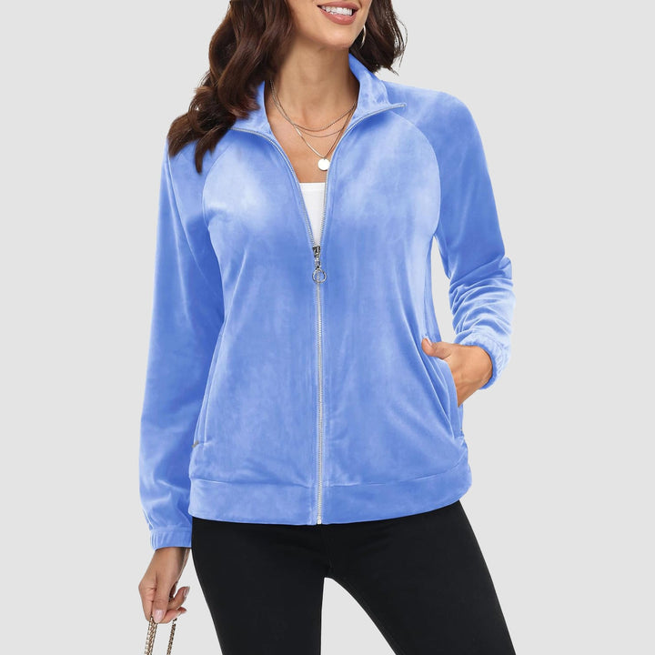 Women's Velour Jackets Full Zip Up Fleece Jacket With Zipper Pockets Soft Winter Jackets - MAGCOMSEN