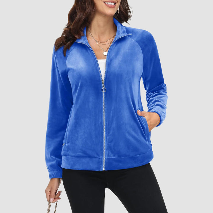 Women's Velour Jackets Full Zip Up Fleece Jacket With Zipper Pockets Soft Winter Jackets - MAGCOMSEN