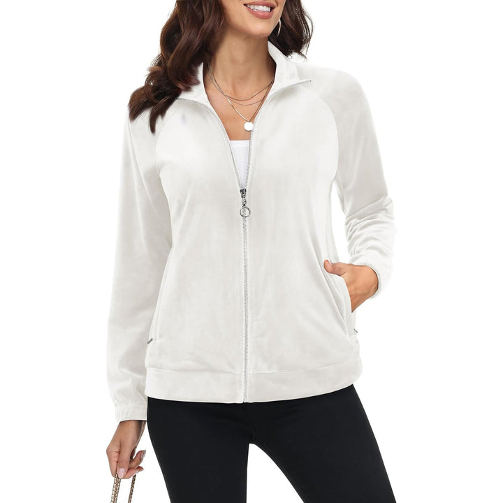 Women's Velour Jackets Full Zip Up Fleece Jacket With Zipper Pockets Soft Winter Jackets - MAGCOMSEN