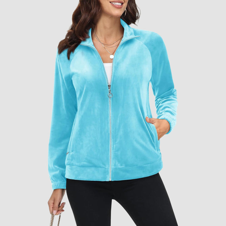 Women's Velour Jackets Full Zip Up Fleece Jacket With Zipper Pockets Soft Winter Jackets - MAGCOMSEN