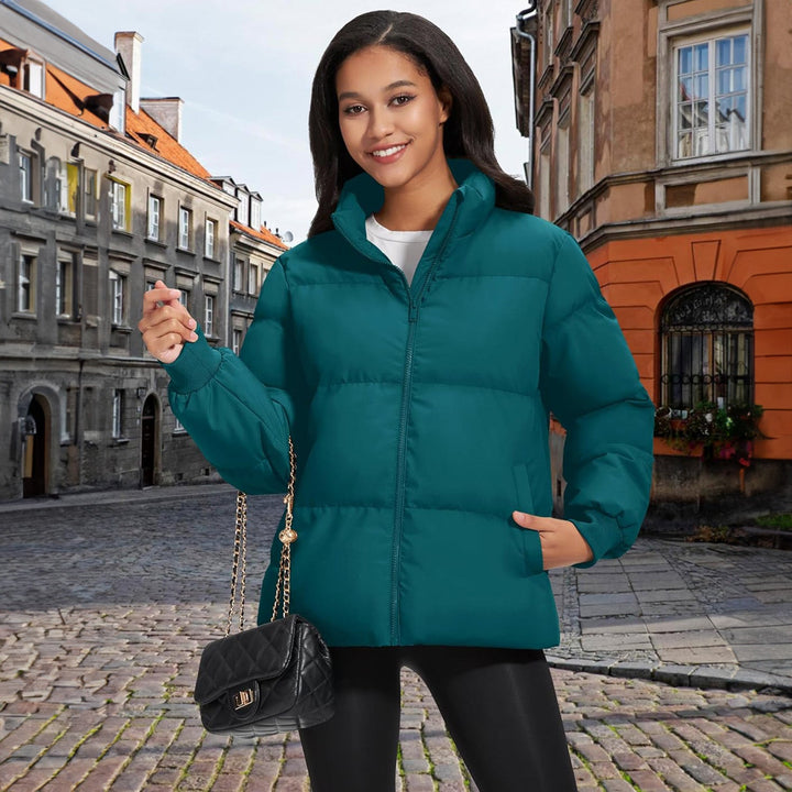 Women's Winter Down Puffer Jackets Stand Collar Zip Up Water Resistant Warm Padded Quilted Coat with Pockets - MAGCOMSEN