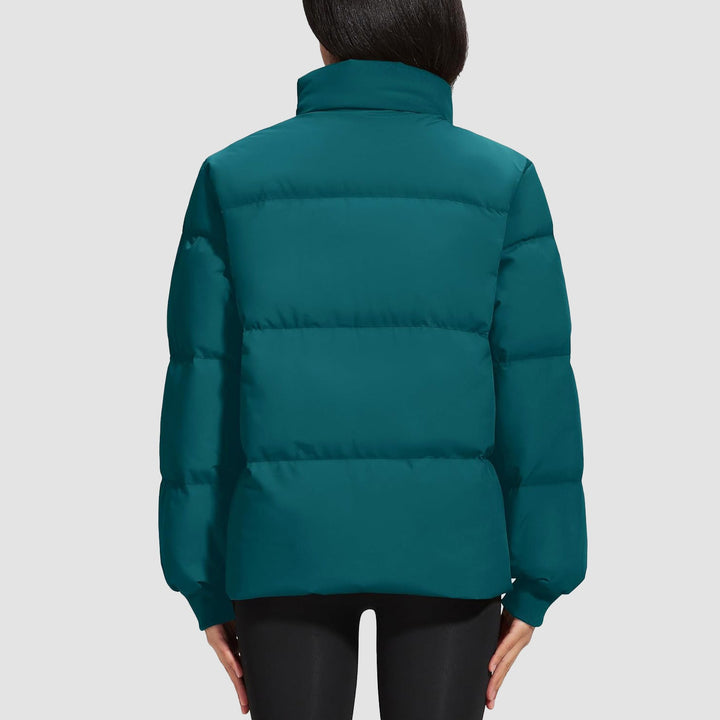 Women's Winter Down Puffer Jackets Stand Collar Zip Up Water Resistant Warm Padded Quilted Coat with Pockets - MAGCOMSEN